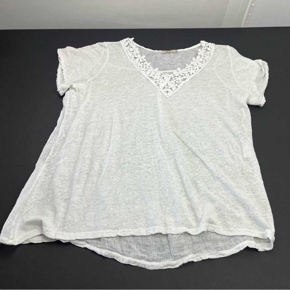 Laura Gotti 100%‎ Linen Women’s Size 2X White Short Sleeve Shirt *FLAW